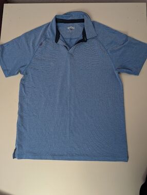 RHONE Men's Light Blue Performance Polo with Contrast Trim